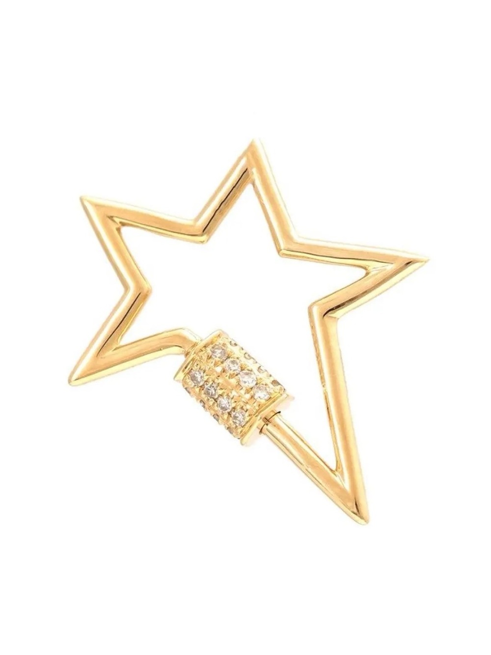 14K Real Solid Yellow Gold Natural Diamond Star Connector Carabiner Pendant